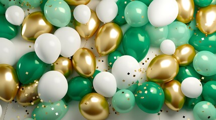 A festive array of green and gold balloons perfect for St. Patrick's Day celebrations