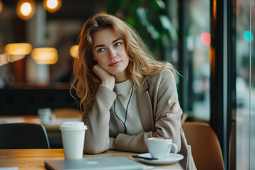 Dedicated Young Businesswoman Finds Solace In Her Work, With Coffee In Hand Standard. Сoncept Morning Routine, Productivity Tips, Self-Care Habits, Office Organization, Business Success Strategies