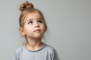 The Little Girl In Grey Tshirt On White Background, Mockup
