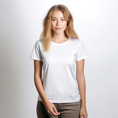 Fototapeta premium Model Wearing White Blank tshirt Mockup Concept