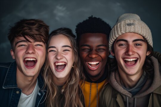 Diverse Group Of Young People Brilliantly Express A Range Of Emotions. Сoncept Fashionable Street Style, Beautiful Nature Scenes, Creative Abstract Art, Romantic Couple Shoots