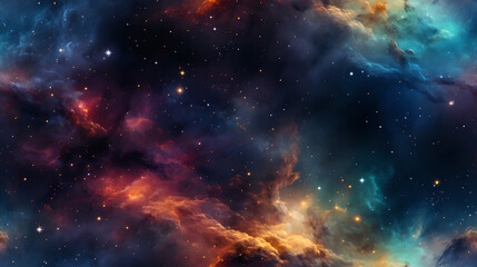 Fototapeta premium Colorful space galaxy cloud nebula seamless texture background design. Universe, supernova, pattern.