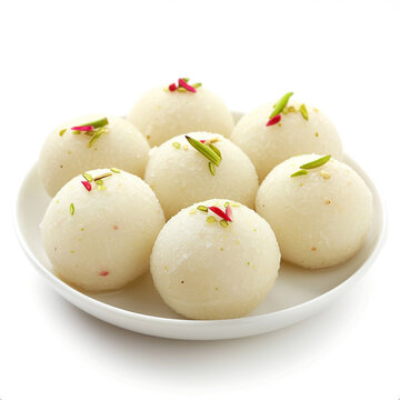 Indian gujrathi most popular sweet called rasgulla on white background, ai technology