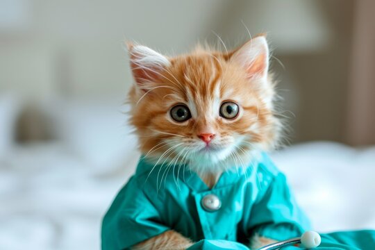Funny Photo Of A Kitten Playing Doctor, Perfect For Vet Or Medical Themes. Сoncept Cute Kitten, Doctor Play, Vet Themes, Funny Photo, Medical Props
