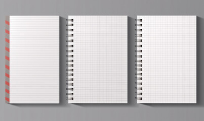 Set of  realistic illustrations of a torn sheet of paper from a workbook  on white background