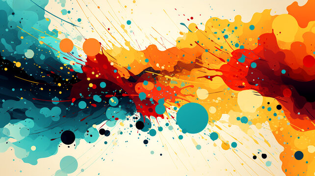 Vibrant Watercolor Splash Art with Colorful Grunge Elements and Abstract Patterns