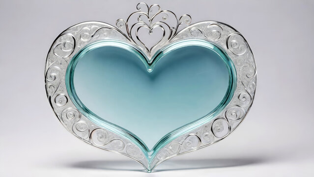Elegant heart-shaped photo frame made of glass.Valentine's Day gift,Love card template, wedding concept.AI generated.