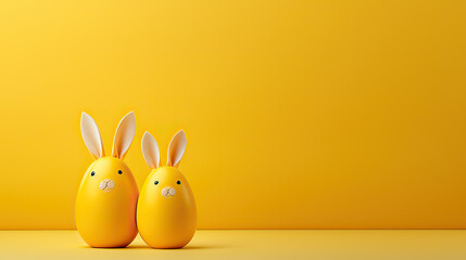 Fototapeta na wymiar Happy easter day, Easter eggs with bunny ears in a yellow background