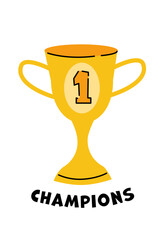 Gold tournament cup isolated on white background. Football champion trophy cup. 