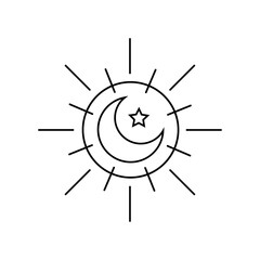 Vector sun icon with moon and star on white background. Sign, symbol, icon.