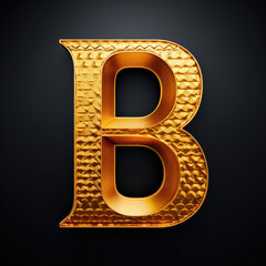 Golden textured letter B on clear black background	