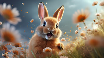 Happy easter day,a Rabbit bunny in meadow field