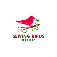 Sewing Birds Nature, Unique logo combination of birds and needles and thread