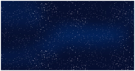 Realistic starry sky with blue glow, starry night with shiny stars, cosmos and galaxy, vector
