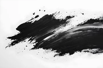 Fotobehang An abstract black splash paint with brush strokes and grunge on a white background, in Japanese style. Suitable for art and design projects, modern and minimalist aesthetics. © Jhon