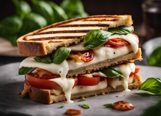 Grilled Caprese panini with basil and mozzarella