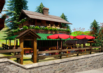 Obraz premium 3D Rendering Switzerland Village