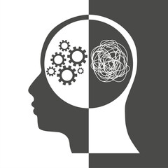 Metaphor bipolar disorder mind mental. Split personality. Concept mood disorder. Head silhouette. Psychology and mental health. Dual personality concept. Tangle and untangle