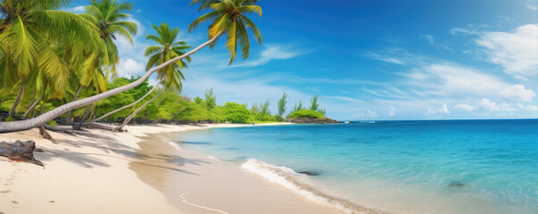 Fototapeta na wymiar Summer beach and blue sky, clear water , perfect holiday banner.