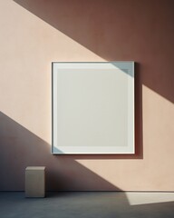 empty room with a black picture frame on wall