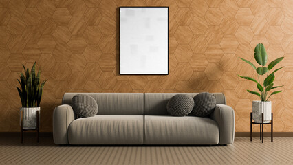 a couch in a room with a plant in a pot