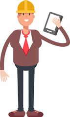 Engineer Character Talking on Smartphone
