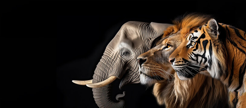 A Wild animals for World wildlife day, Elephant, Tiger,Lion.