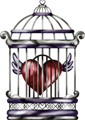 Heart with wings in a cage