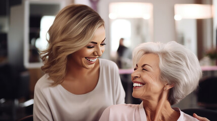 Senior Woman and Visiting Hairdresser.