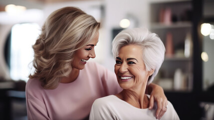 Senior Woman and Visiting Hairdresser.