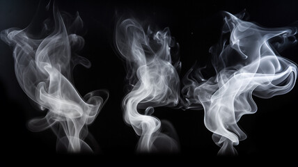 Set of white fog or smoke on dark black copy space background. Texture overlays. Design element.
