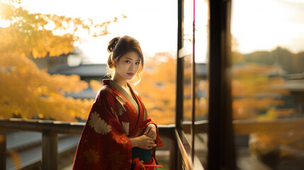 Japanese woman in Okayama, Japan November dresses in Kimono.