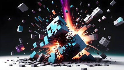 Exploding Minecraft colorful cubes. Minecraft colorful blocks. Minecraft textures and cubes. Explosive cubes. Minecraft world. Generative AI