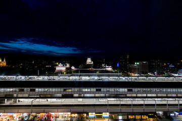 福山城と福山駅 夜景(広島県福山市)