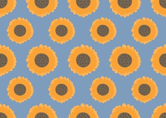Seamless pattern with sunflower on blue background 