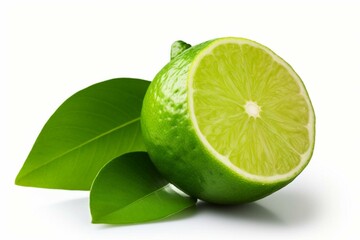 Isolated lime with leaves on white background. Clipping path included. Healthy nutrition concept. Generative AI