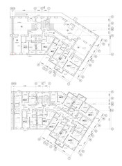 Vector architectural project of a multistory building floor plan	
