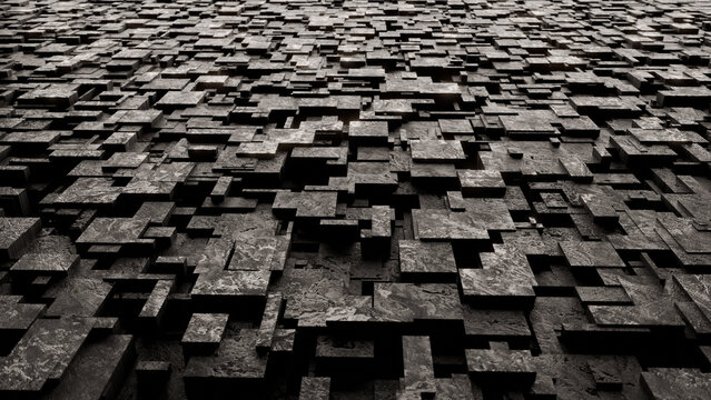 Brutalist surface featuring rutted blocky surface.  3d rendered illustration.