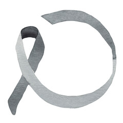 Watercolour illustration of waving black color ribbon. Hand drawn graphic painting on white backdrop, isolated element for design. Funeral, never forget, support, consoling, remember, honor concept.