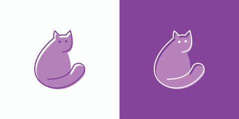 Line style transparent cat illustration vector logo design.
