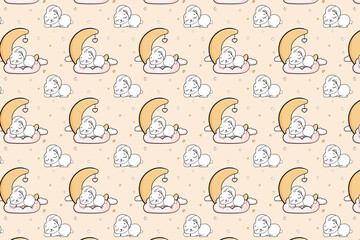 Obraz premium sleeping rabbit on a cloud with moon and stars seamless endless pattern vector illustration on golden background