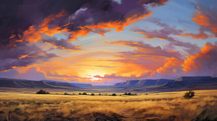 Big Sky Sunset Landscape Ai Generative