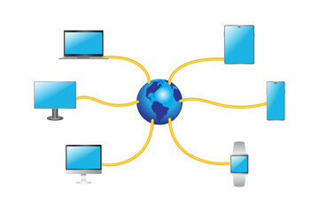 cloud computing network. Local area network 3d diagram. Internet concept.