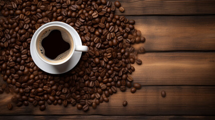 Naklejka premium cup of coffee with coffee beans