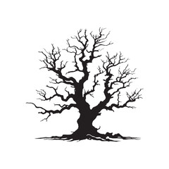 Shadowed Serenity: Snag Tree Silhouette Collection Offering a Serene Glimpse into Nature's Silent Sanctuary - Horror Tree Illustration - Minimalist Tree Vector - Dry Tree Illustration
