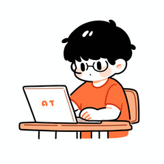 A boy working on a laptop