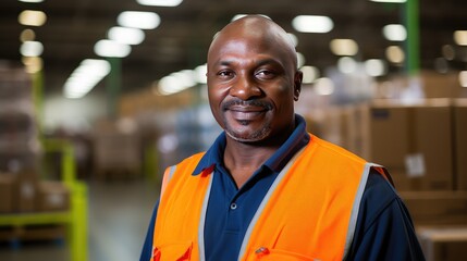 With a focused gaze, the warehouse worker stands ready to tackle the challenges of the day.
