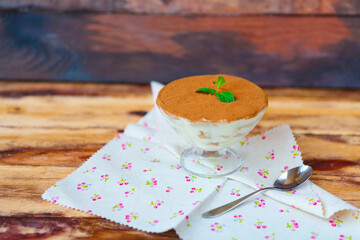 Tiramisu in a glass cup