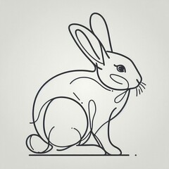 Single line drawing of cute rabbit, Line art