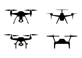 Silhouette style drone icon set. Ready to apply to your design. Vector illustration.